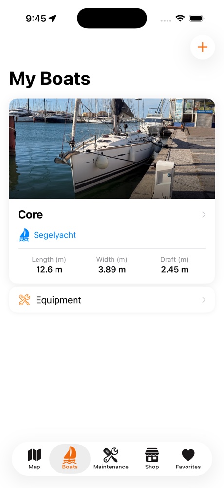 Boots-Profil mit Ausrüstung in der App